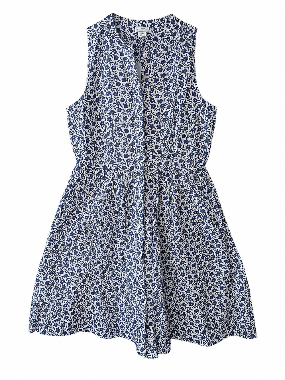 J. Crew Sleeveless Blue Floral Button-Front Dress